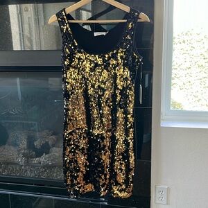 Gold and black Reversible Sequins Sleeveless Stretchy Calvin Klein dress 4 NWT